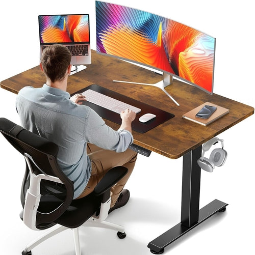 47.2 Inch Electric Standing Desk Wood Desktop Brown