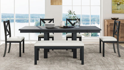Farmhouse 82inch 6-Piece Extendable Dining Table with Footrest, 4