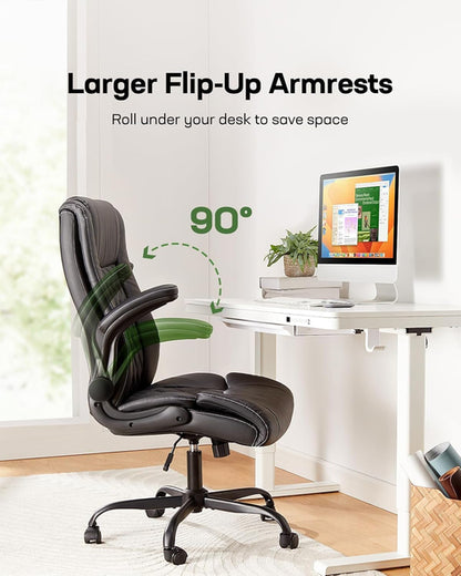 Executive Office Chair with Flip-Up Armrests,Pu Leather Ergonomic Desk