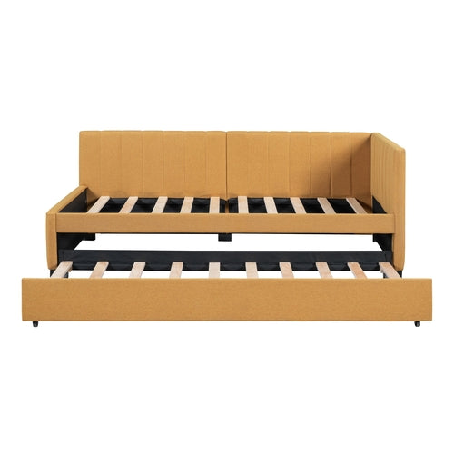 Upholstered Daybed with Trundle Sofa Bed Frame No Box Spring Needed,