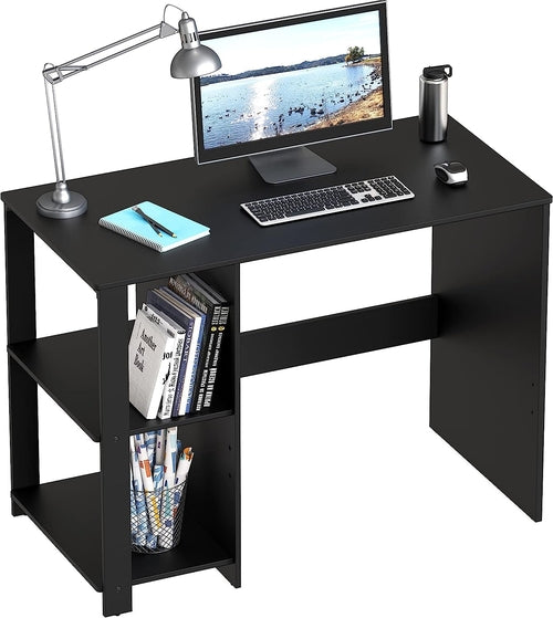 Espresso Finish Home Office Desk With Open Shelves