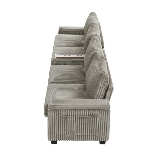 Modern 4-Seater Corduroy Sofa Couch with USB Ports, Hidden Storage and