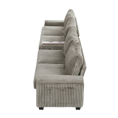 Modern 4-Seater Corduroy Sofa Couch with USB Ports, Hidden Storage and