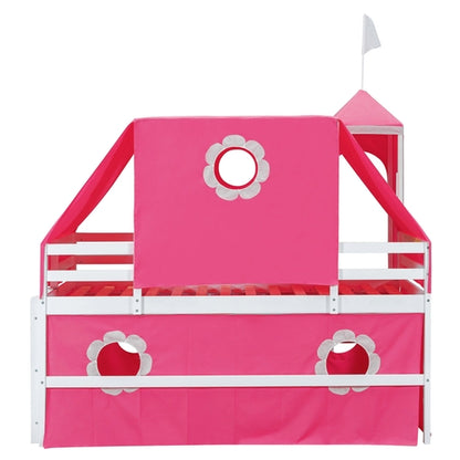 Twin Size Loft Bed with Slide Pink Tent and Tower - Pink