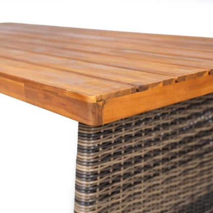 Outdoor 3 Piece Acacia Wood Dining Set with Handwoven Rattan Legs