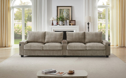 Modern 4-Seater Corduroy Sofa Couch with USB Ports, Hidden Storage and
