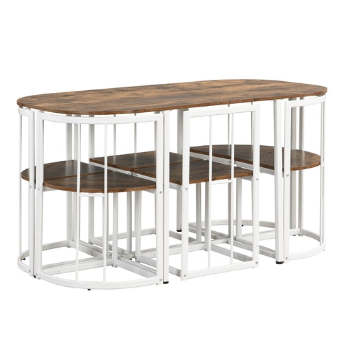 Modern 7-Piece Dining Table Set with Faux Marble Compact 55Inch