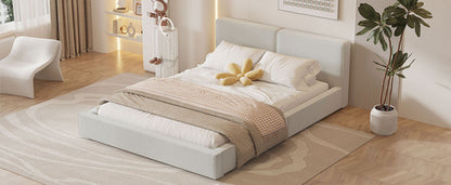 Queen Size Upholstered Platform Bed with Velvet Fabric, Grounded Bed