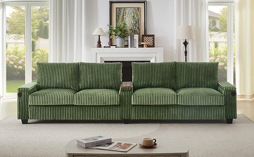 Modern 4-Seater Corduroy Sofa Couch with USB Ports, Hidden Storage and