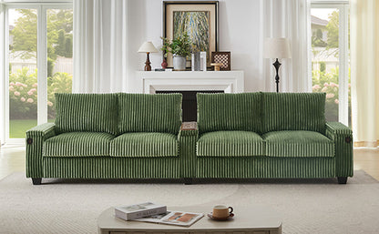 Modern 4-Seater Corduroy Sofa Couch with USB Ports, Hidden Storage and