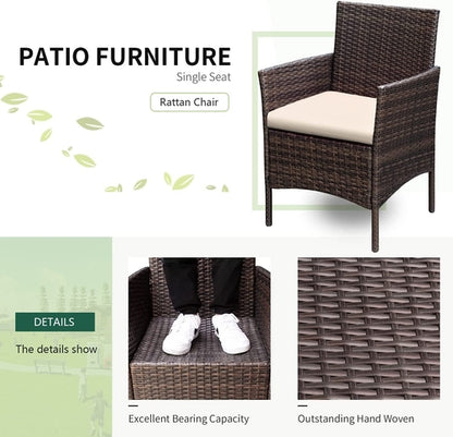 3 Piece Outdoor Rattan Furniture Set With Cushions And Glass Coffee