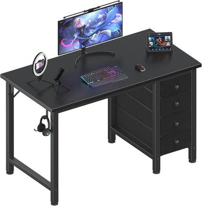 40 Inch Small Gaming Desk With Fabric Drawers Black