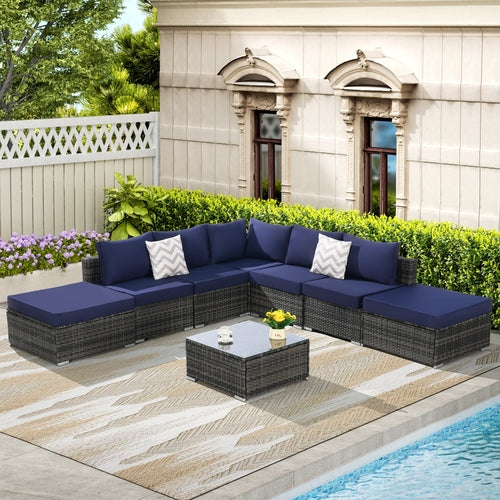 8 Piece Outdoor Patio Sectional Sofa Set – Wicker Conversation Set