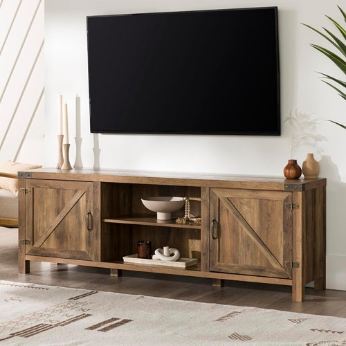 Rustic Oak TV Stand With Double Barn Doors Up To 80 Inch