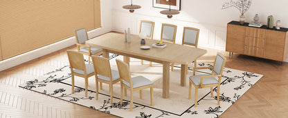 Rustic Extendable Dining Table Set with Removable Leaf, 6 Upholstered