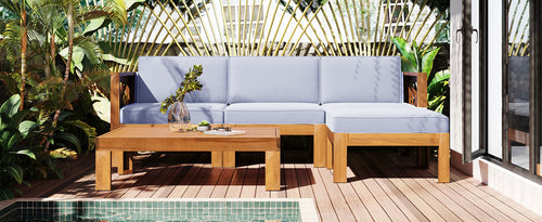 Outdoor Backyard Patio Wood 5-Piece Sectional Sofa Seating Group Set