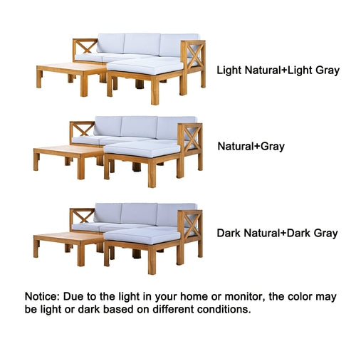 Outdoor Backyard Patio Wood 5-Piece Sectional Sofa Seating Group Set