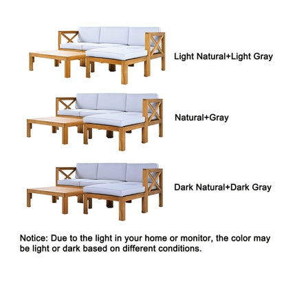 Outdoor Backyard Patio Wood 5-Piece Sectional Sofa Seating Group Set