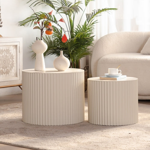 Round Wood Coffee Table for Living Room for Small Space Apartment and