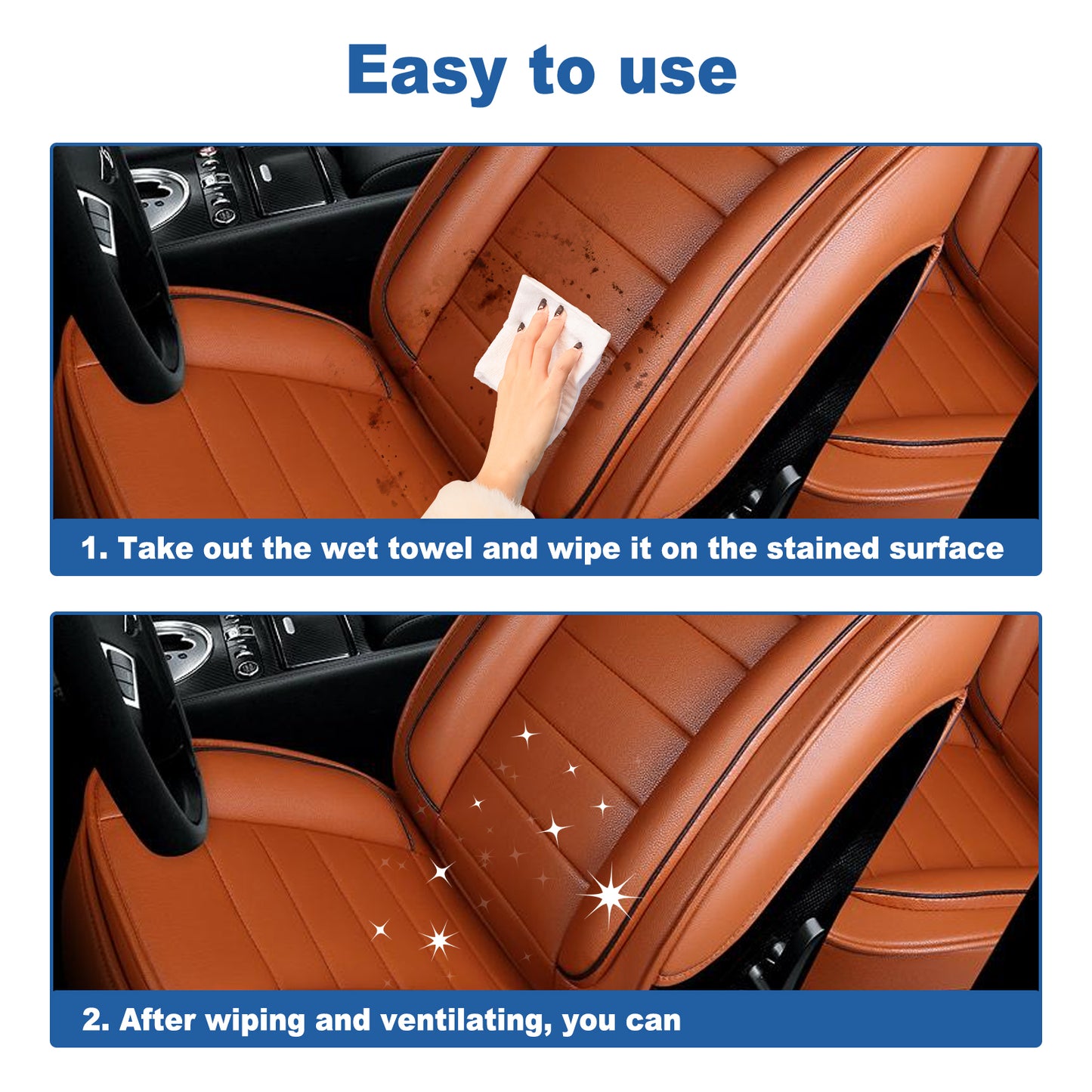 3in1 Car Leather Cleaning Wipes, Seat Interior Cleaning Wipes Wash And Decontaminate Without Water