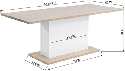 Extensible Dining Table for 4-8P, Wooden Top