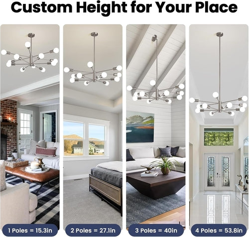Sputnik 12 Light Brushed Nickel Chandelier For Dining Room