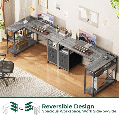 47 Inch L Shaped Desk With Power Outlets And 3 Drawers Grey