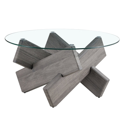 Modern Round Glass Coffee Table – 33.4" Tempered Glass Top with MDF