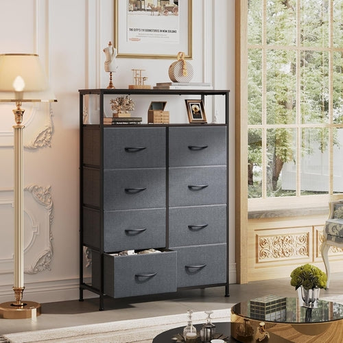 Fabric Dresser for Bedroom with Open Shelves, Tall Dresser with 8