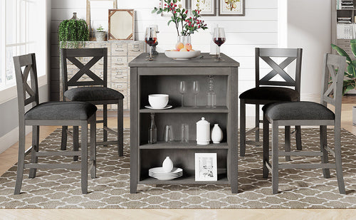 5 Pieces Counter Height Rustic Farmhouse Dining Room Wooden Bar Table