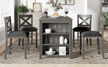5 Pieces Counter Height Rustic Farmhouse Dining Room Wooden Bar Table
