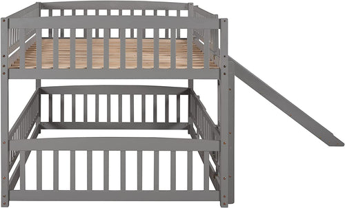 Gray Bunk Bed With Slide And Ladder For Kids Bedroom