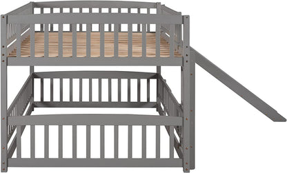 Gray Bunk Bed With Slide And Ladder For Kids Bedroom