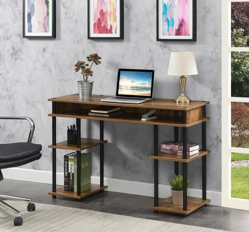 Barnwood Black Student Desk With Shelves 47 Inch No Tools