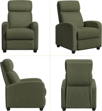 Dark Green Corduroy Adjustable Recliner Chair For Living Room
