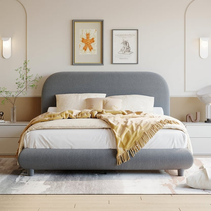 Teddy Fleece Upholstered Platform Bed with Thick Fabric, Solid Frame