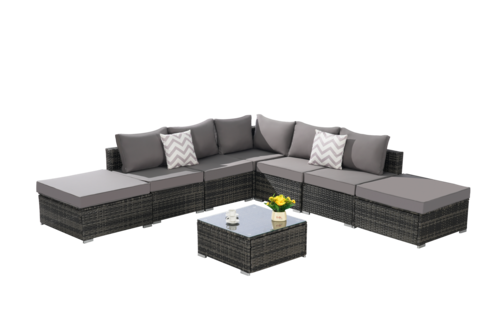 8 Piece Outdoor Patio Sectional Sofa Set – Wicker Conversation Set