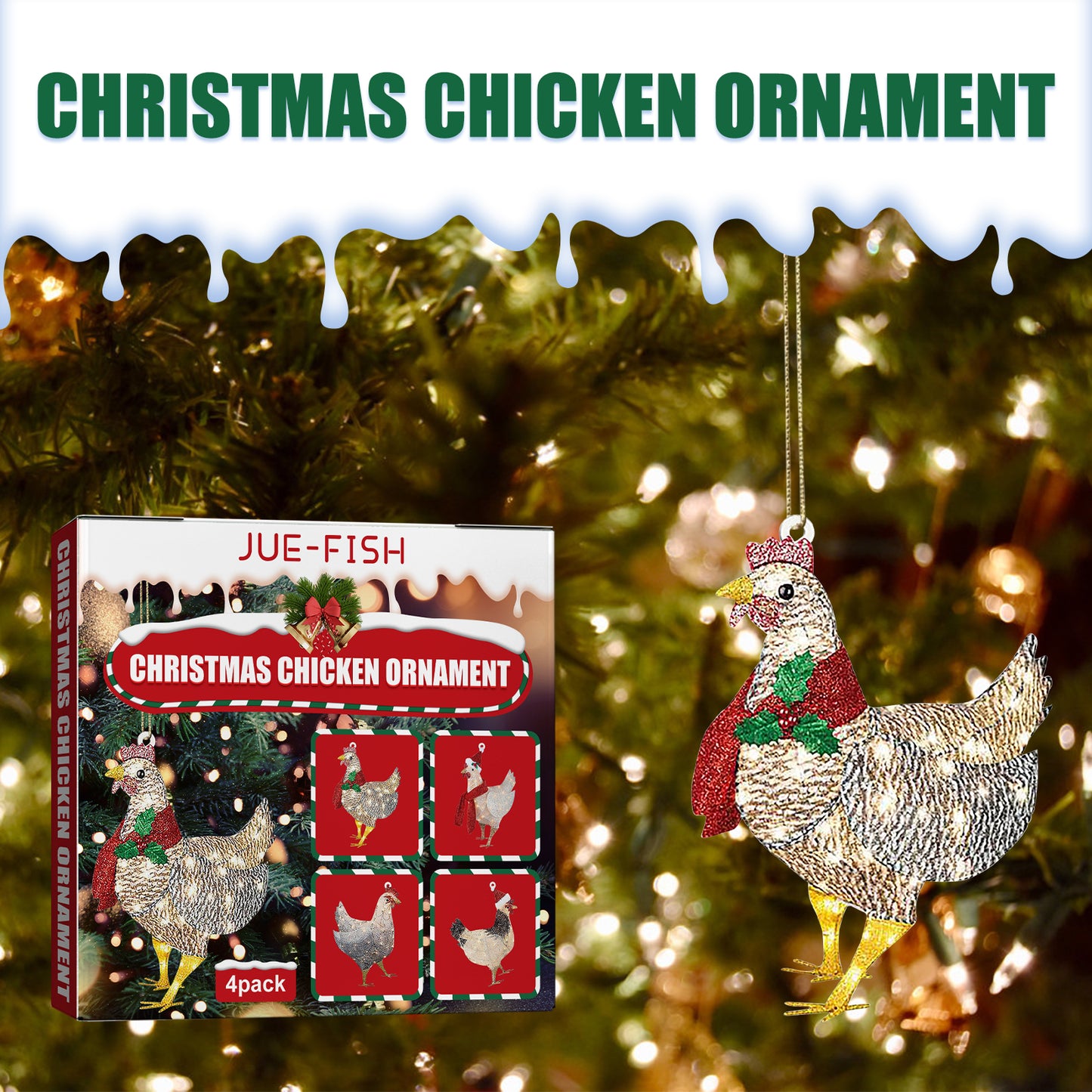Jue-Fish Christmas Scarf Chicken Pendant Set, Decorated Chicken Pendant For Home Holiday Party Christmas Tree Atmosphere