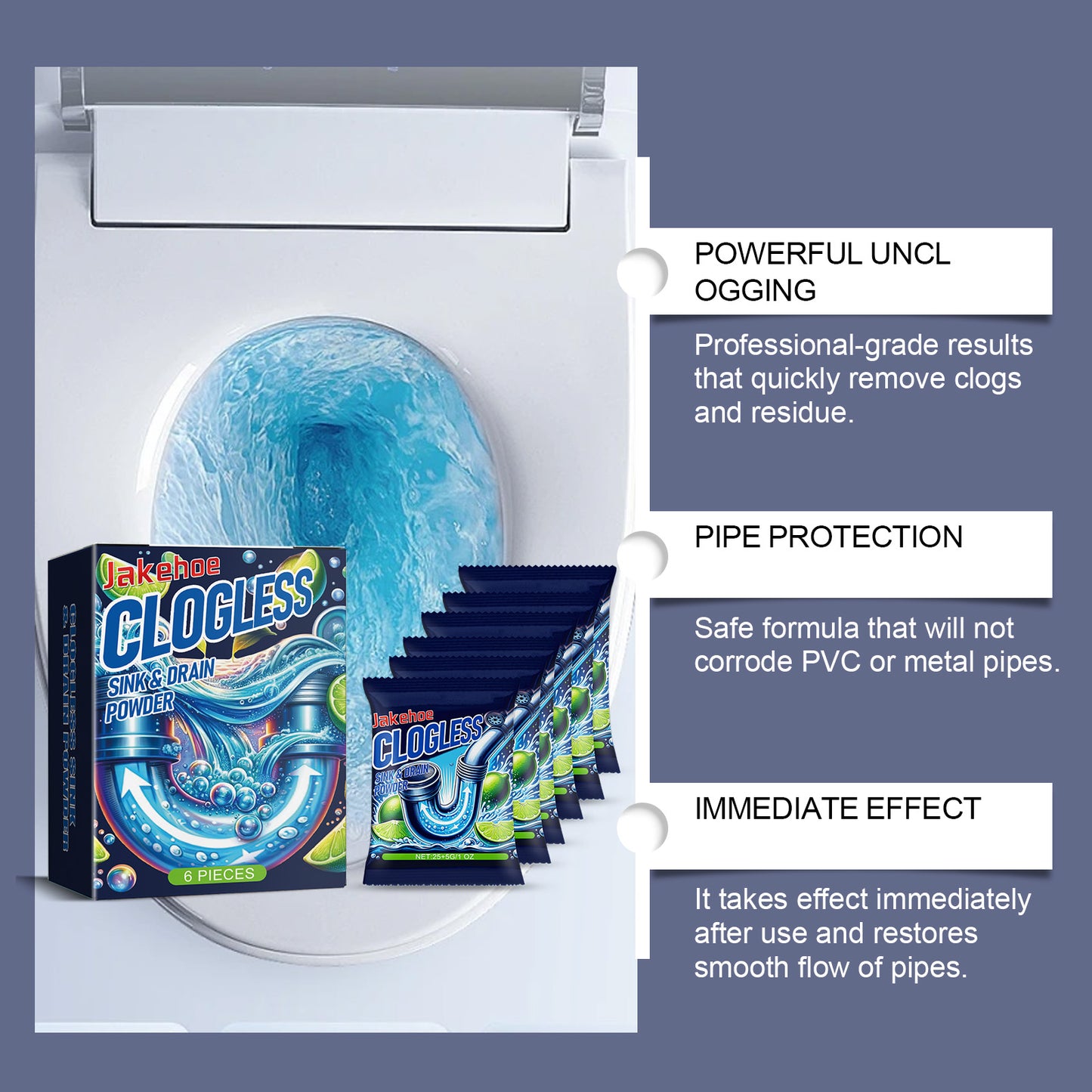 Pipe Dredging Powder, Kitchen Toilet Sewer Pipe Dissolving Odor Oil Blocking Cleaning Powder