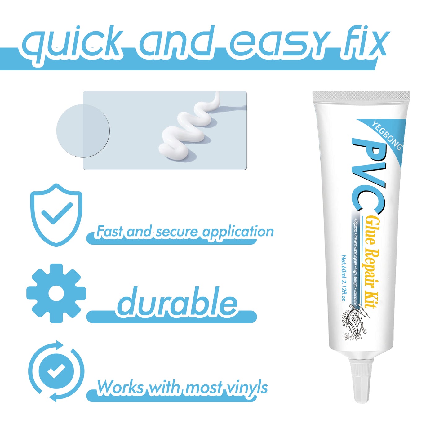 Pool Repair Kit, Swimming Ring Air Cushion Tent Crack Leakage Waterproof Transparent Adhesive Repair Subsidy