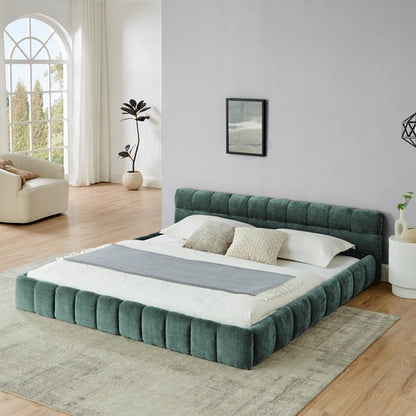 Upholstered Bed Frame with Thick Chenille Fabric, Grounded Platform