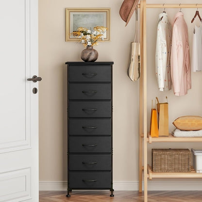 Black Tall Dresser With Seven Drawers For Bedroom Storage