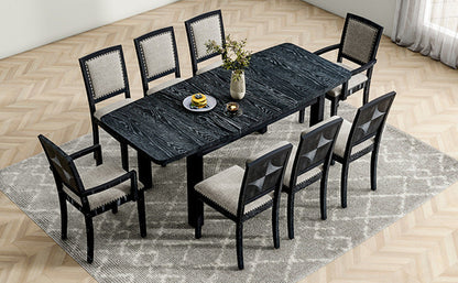 Rustic Extendable Dining Table Set with Removable Leaf, 6 Upholstered