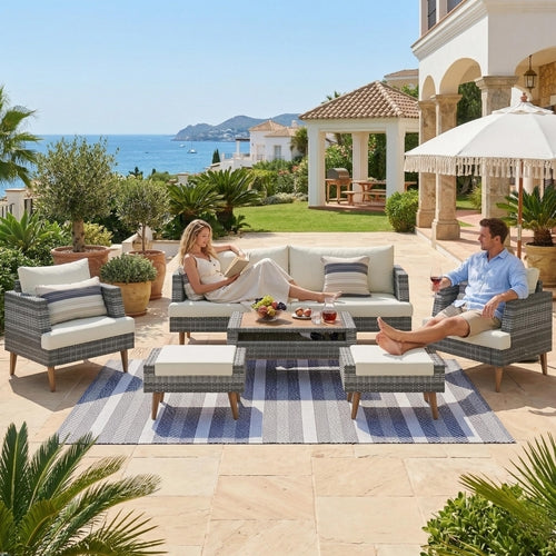 6-Pieces All Weather PE Wicker Sofa Set, Outdoor Rattan sofa With