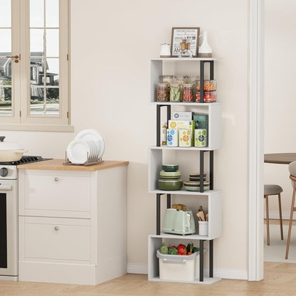 Five Tier Bookshelf White Bookcase Living Room Furniture
