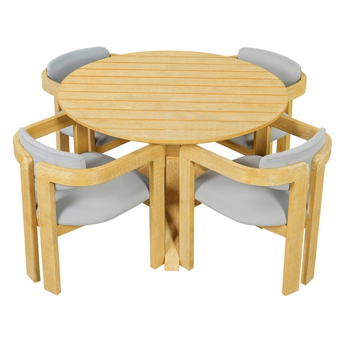 5-Piece Outdoor Acacia Wood Round Dining Set, Solid Wood Patio Table