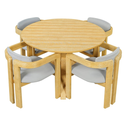 5-Piece Outdoor Acacia Wood Round Dining Set, Solid Wood Patio Table