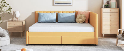 Upholstered Daybed with 2 Storage Drawers Sofa Bed Frame, Linen Fabric
