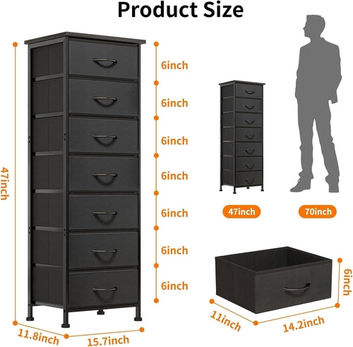 Black Tall Dresser With Seven Drawers For Bedroom Storage