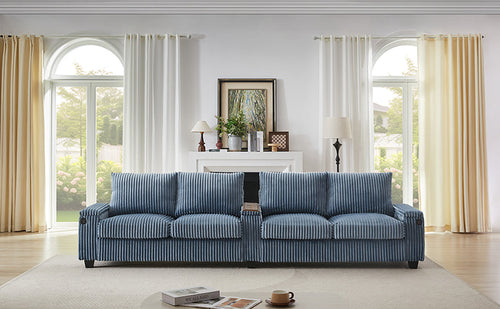 Modern 4-Seater Corduroy Sofa Couch with USB Ports, Hidden Storage and